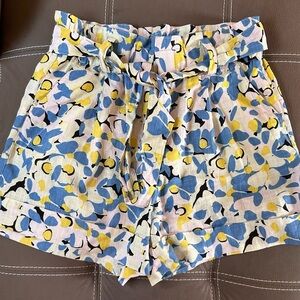 ZARA Printed Waisted Shorts - Linen with belt